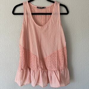 Peplum Blush Mixed Material Lace Insert Sleeveless Womens Feminine Tank Top